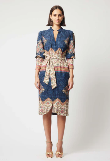 Once Was Pheonix Linen Viscose Dress in Oriental Print