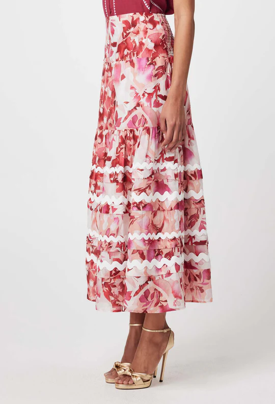 Once Was Sanibel Cotton Silk Skirt - Flamingo Flower