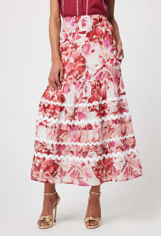 Once Was Sanibel Cotton Silk Skirt - Flamingo Flower