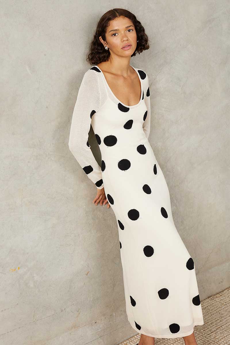 Mon Renn Ellipsis Knit Midi Dress Vanilla Bean Spot