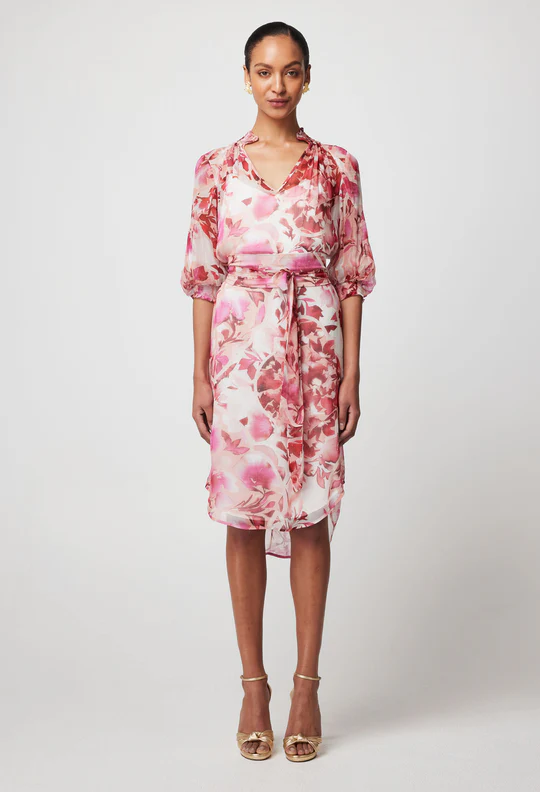 Once Was Annabelle Short Sleeve Dress - Flamingo Flower