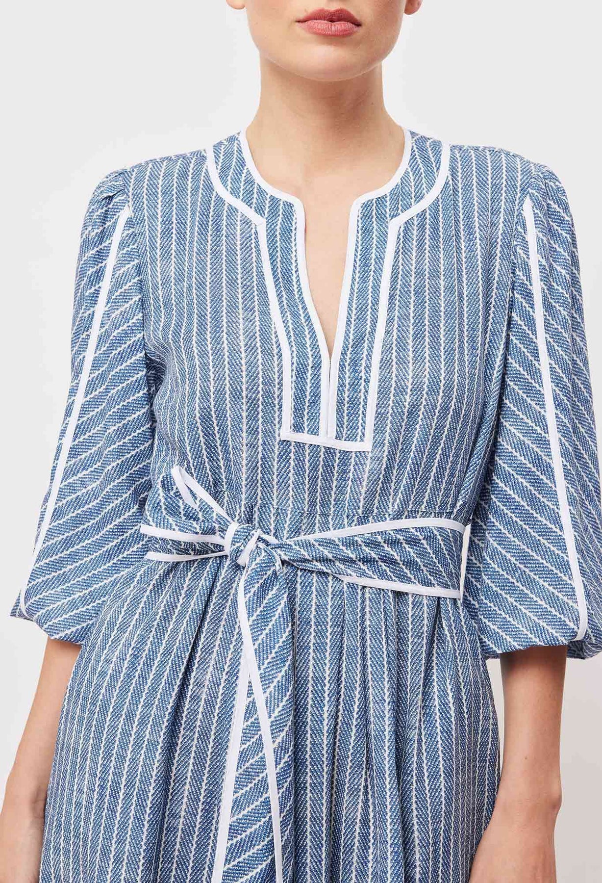 Once Was Antigua Linen Viscose Dress in Del Mar Stripe