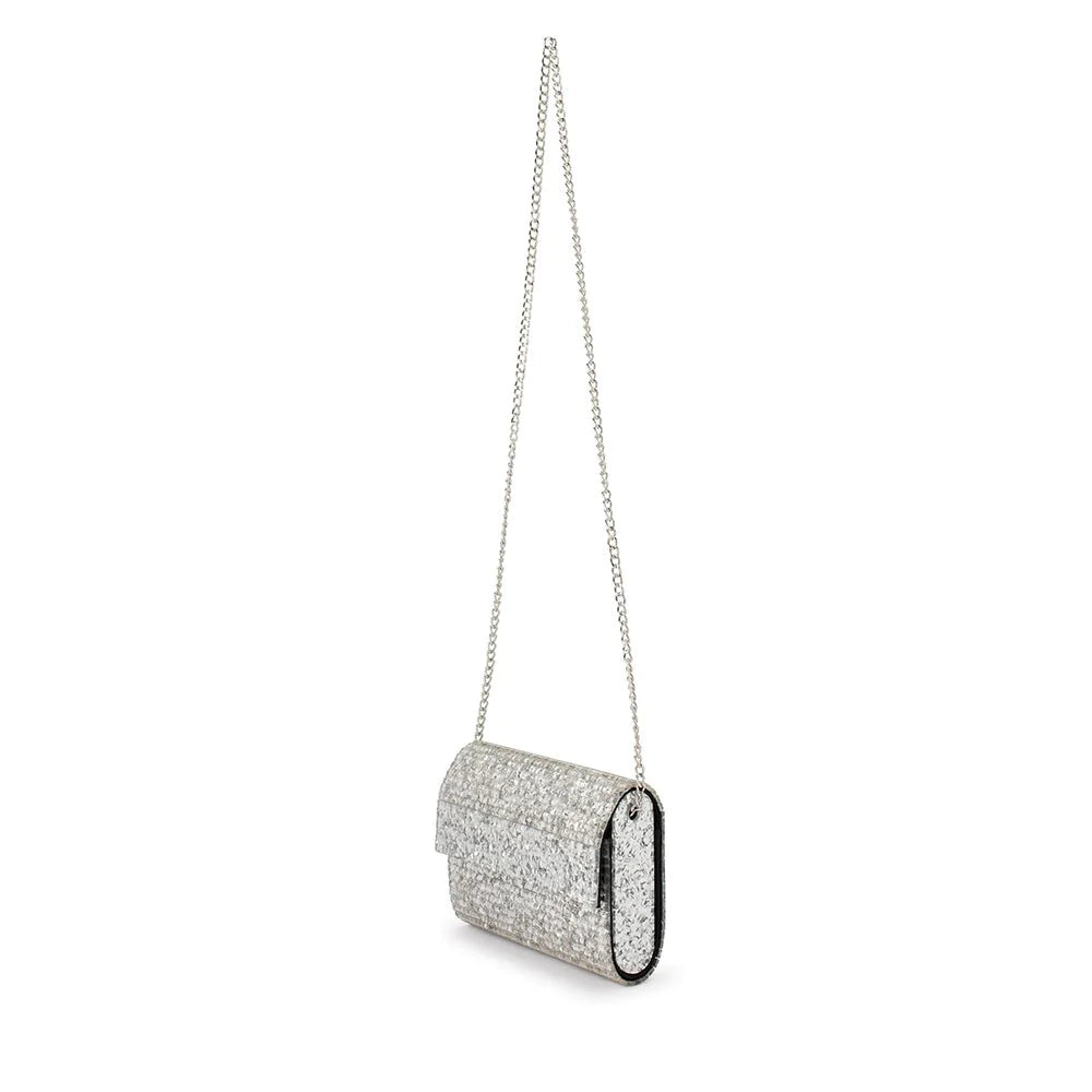 Olga Berg Stacer Acrylic Foldover Clutch in Silver