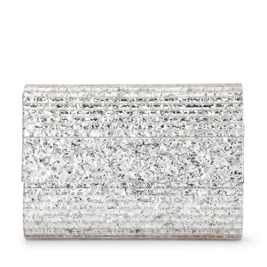 Olga Berg Stacer Acrylic Foldover Clutch in Silver