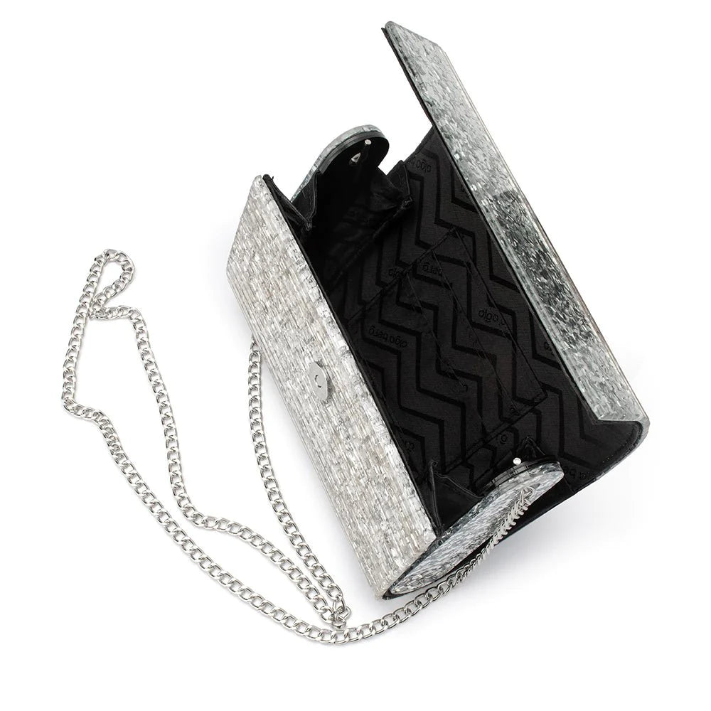 Olga Berg Stacer Acrylic Foldover Clutch in Silver