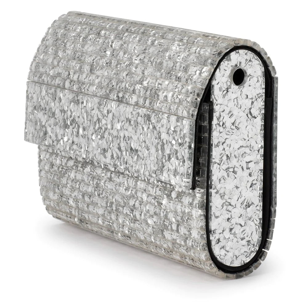 Olga Berg Stacer Acrylic Foldover Clutch in Silver